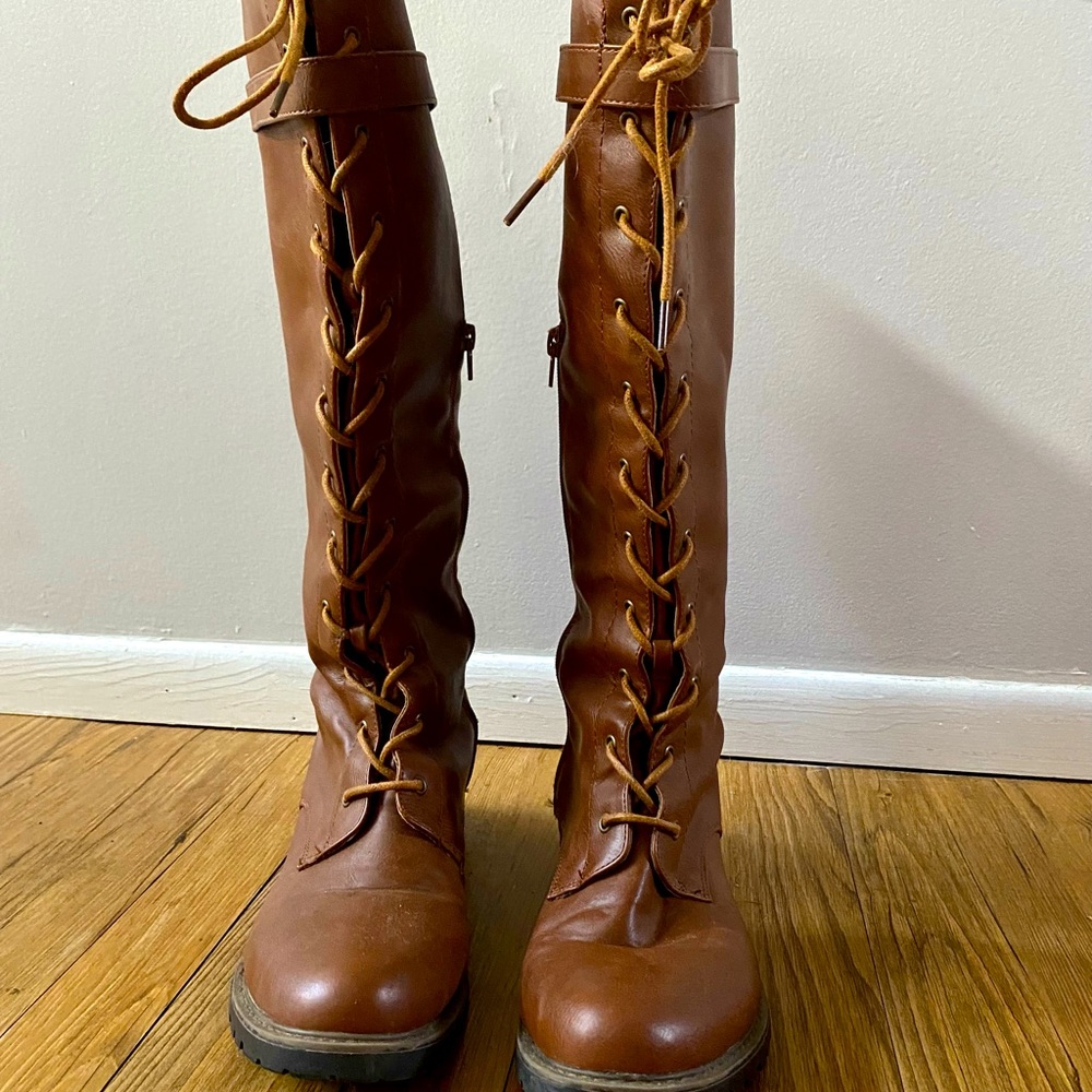 JustFab Knee-High Lace Up Boots